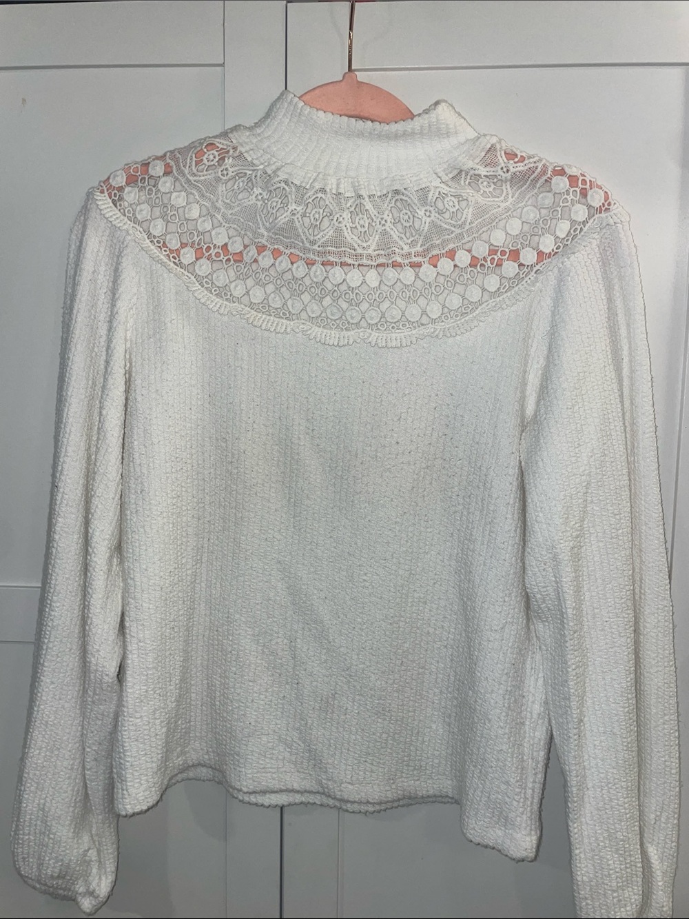 Zara White Lace-Yoke Turtleneck Sweater